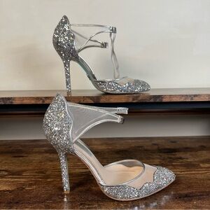 Betsey Johnson‎ Stela Silver Glitter High Heel Turquoise Bottoms Women's 8